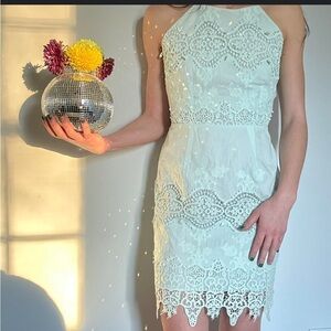 Cotton Lace Icy Blue Mint Midi Dress